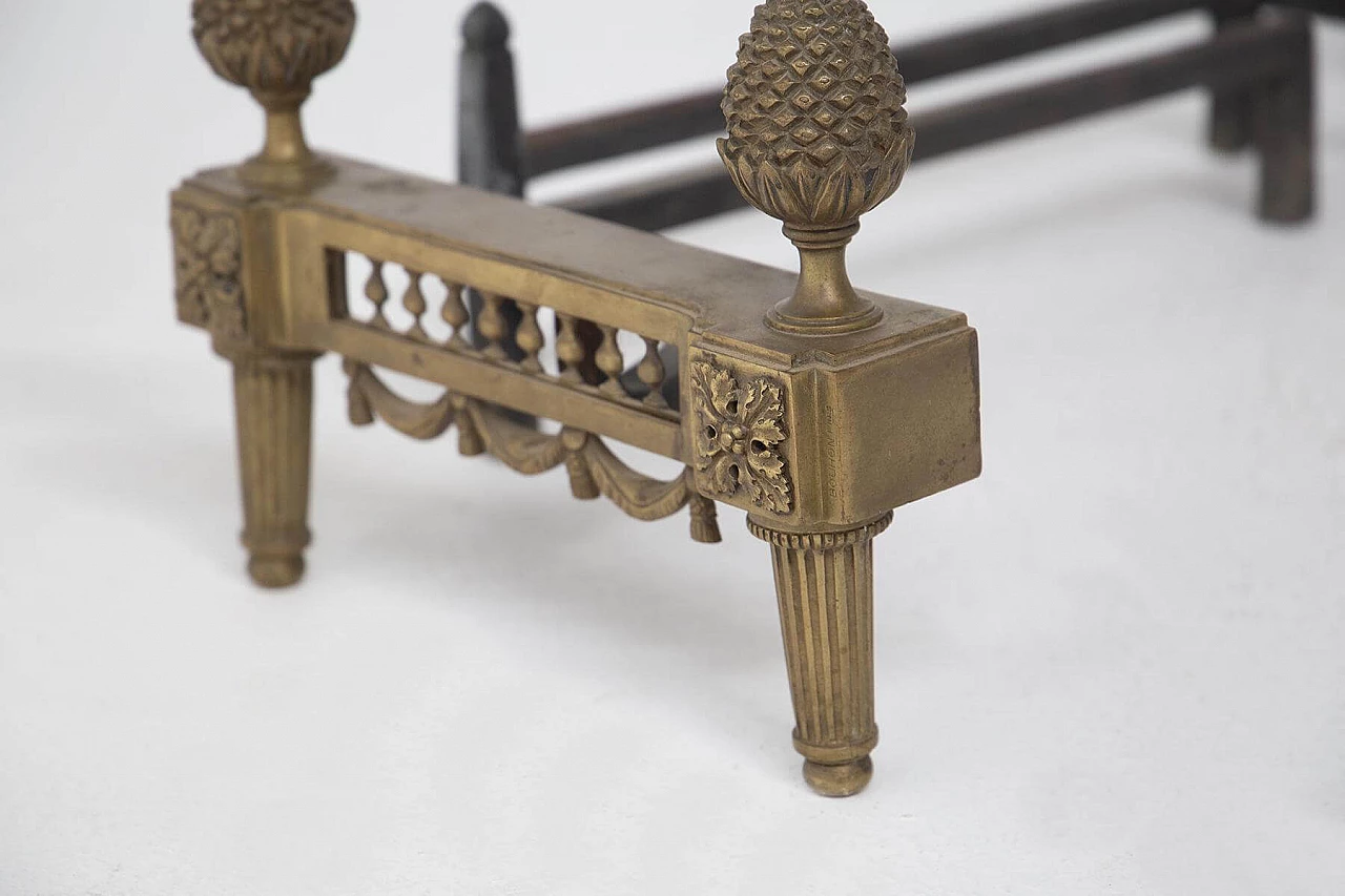 Bronze fireplace andirons signed Bouhon 'Fres, 19th century 1408756