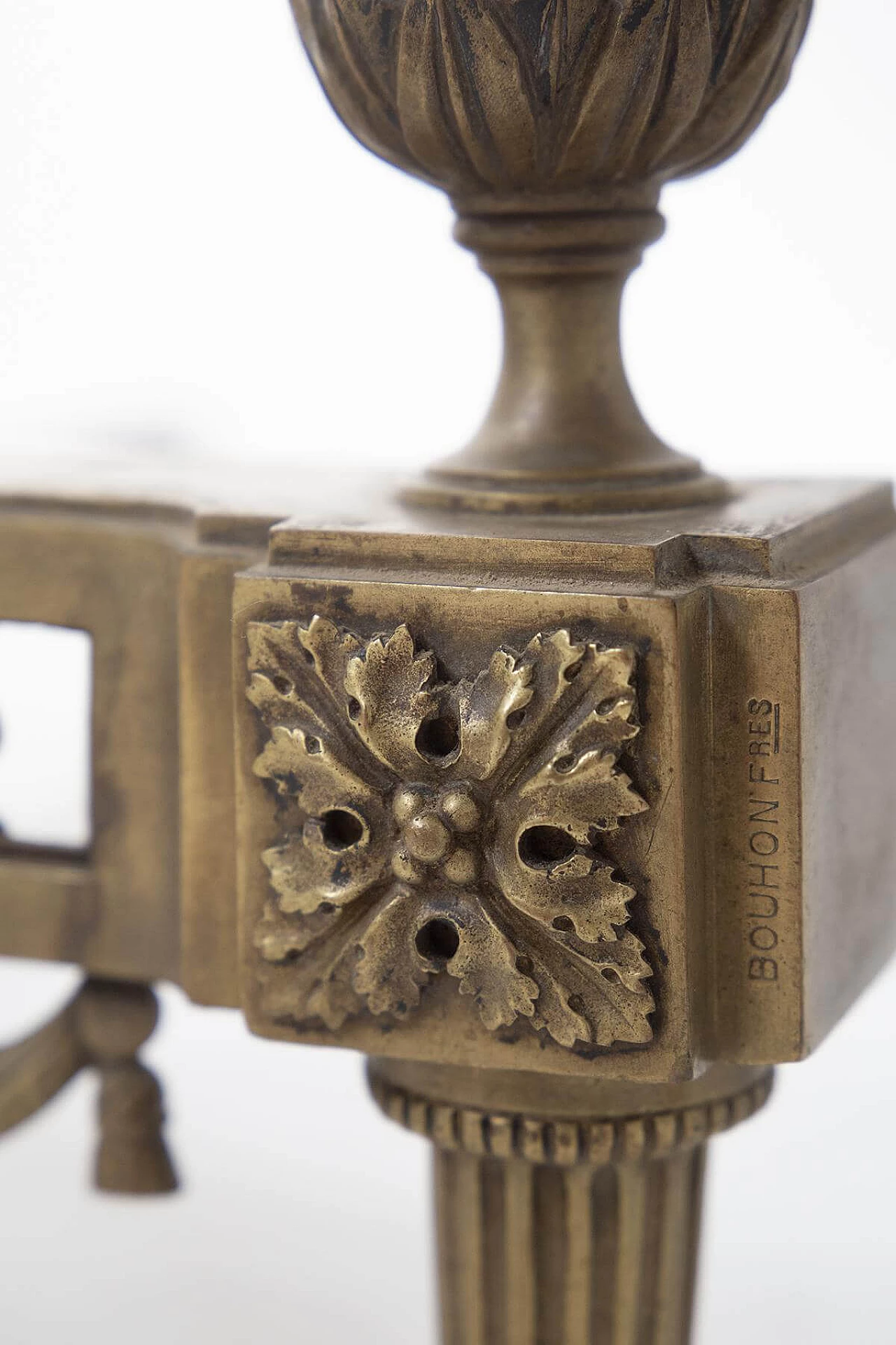 Bronze fireplace andirons signed Bouhon 'Fres, 19th century 1408757