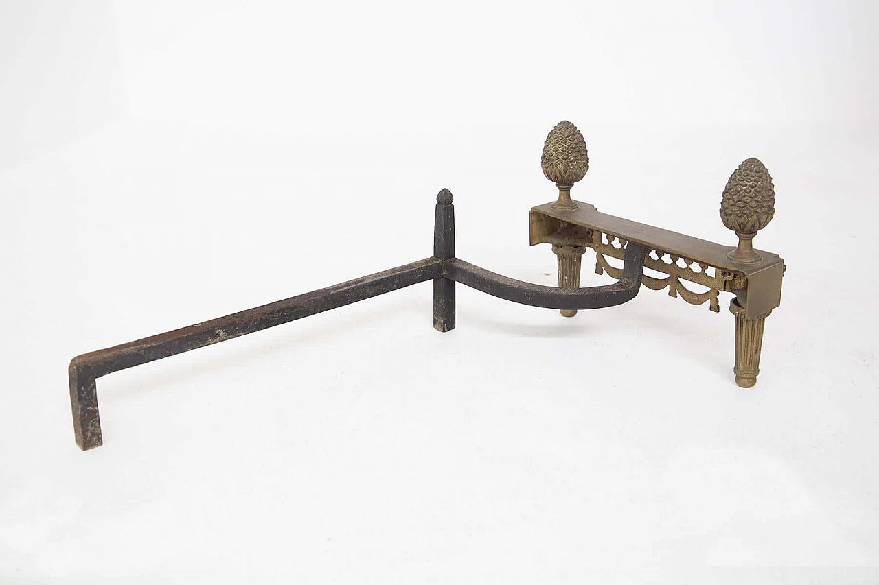 Bronze fireplace andirons signed Bouhon 'Fres, 19th century 1408758