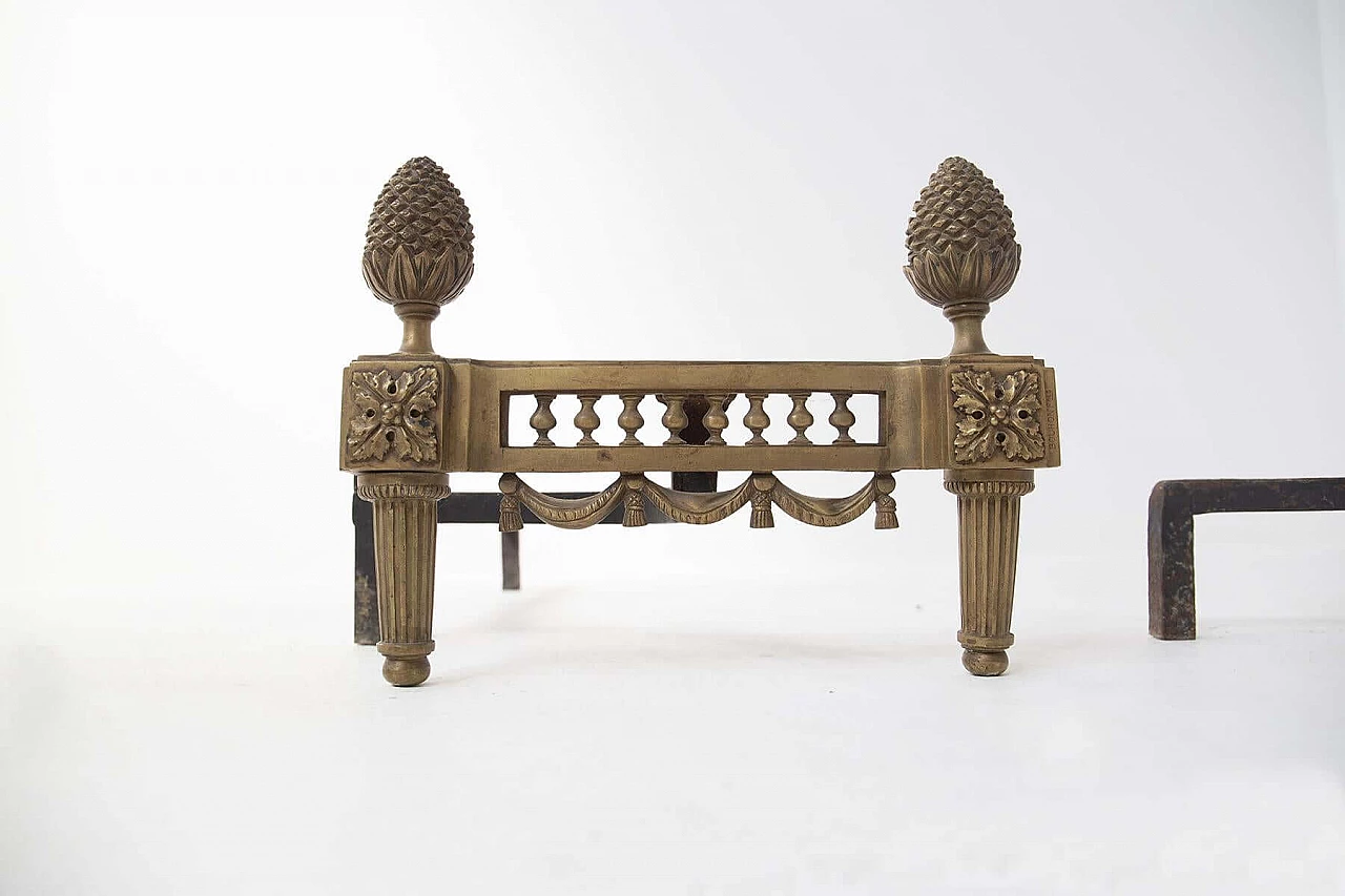 Bronze fireplace andirons signed Bouhon 'Fres, 19th century 1408760