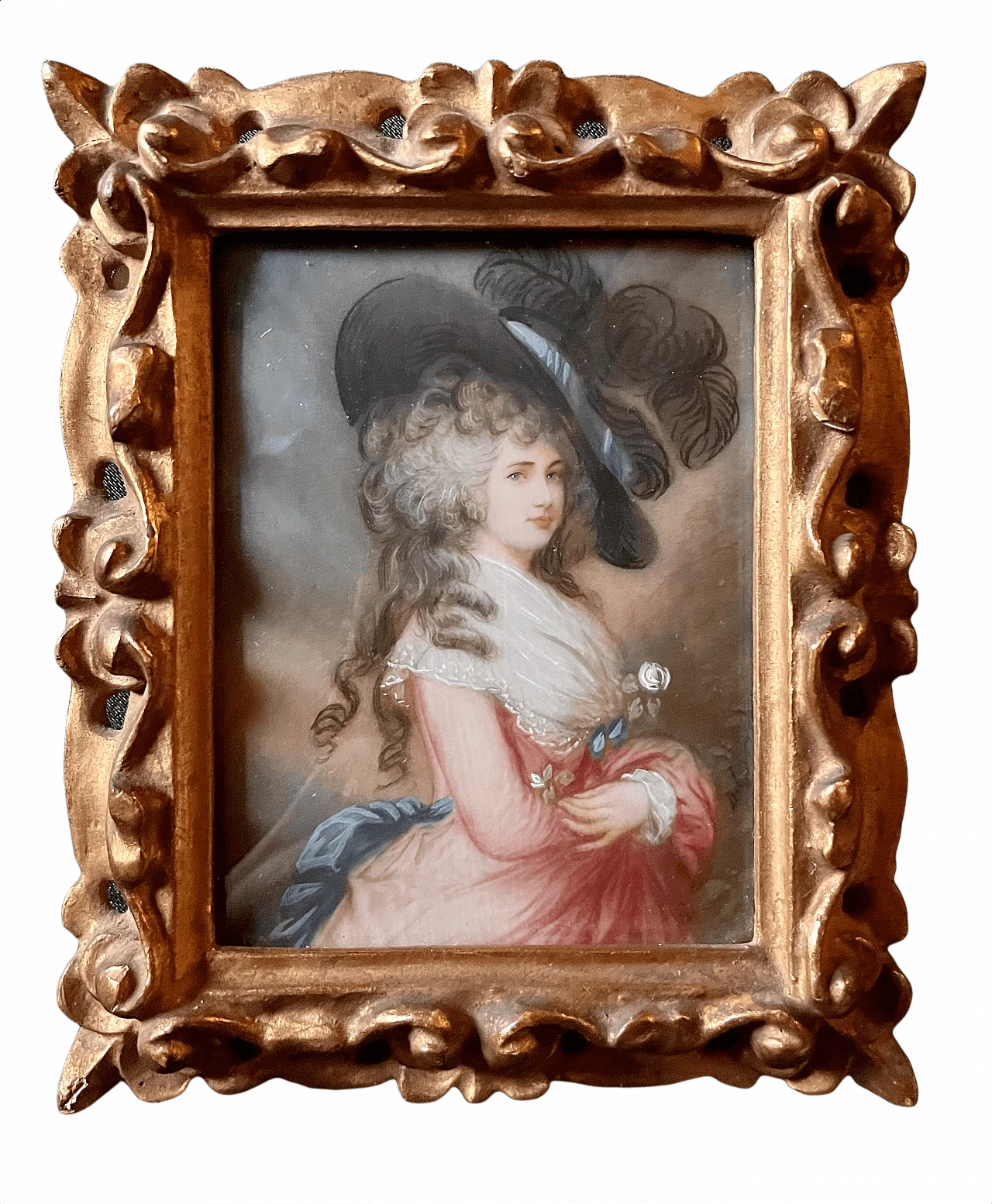 Ritratto a tempera su carta di gentildonna, del '800 1408838