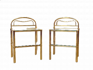 Pair of bedside tables in brass, 80s