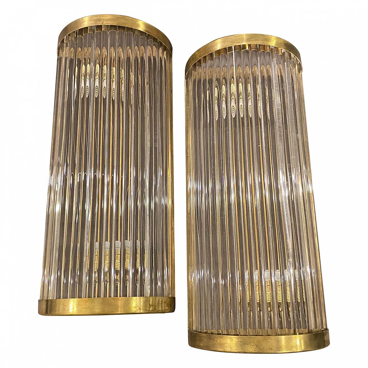 Pair of wall sconces in glass and brass, 70s 1409910
