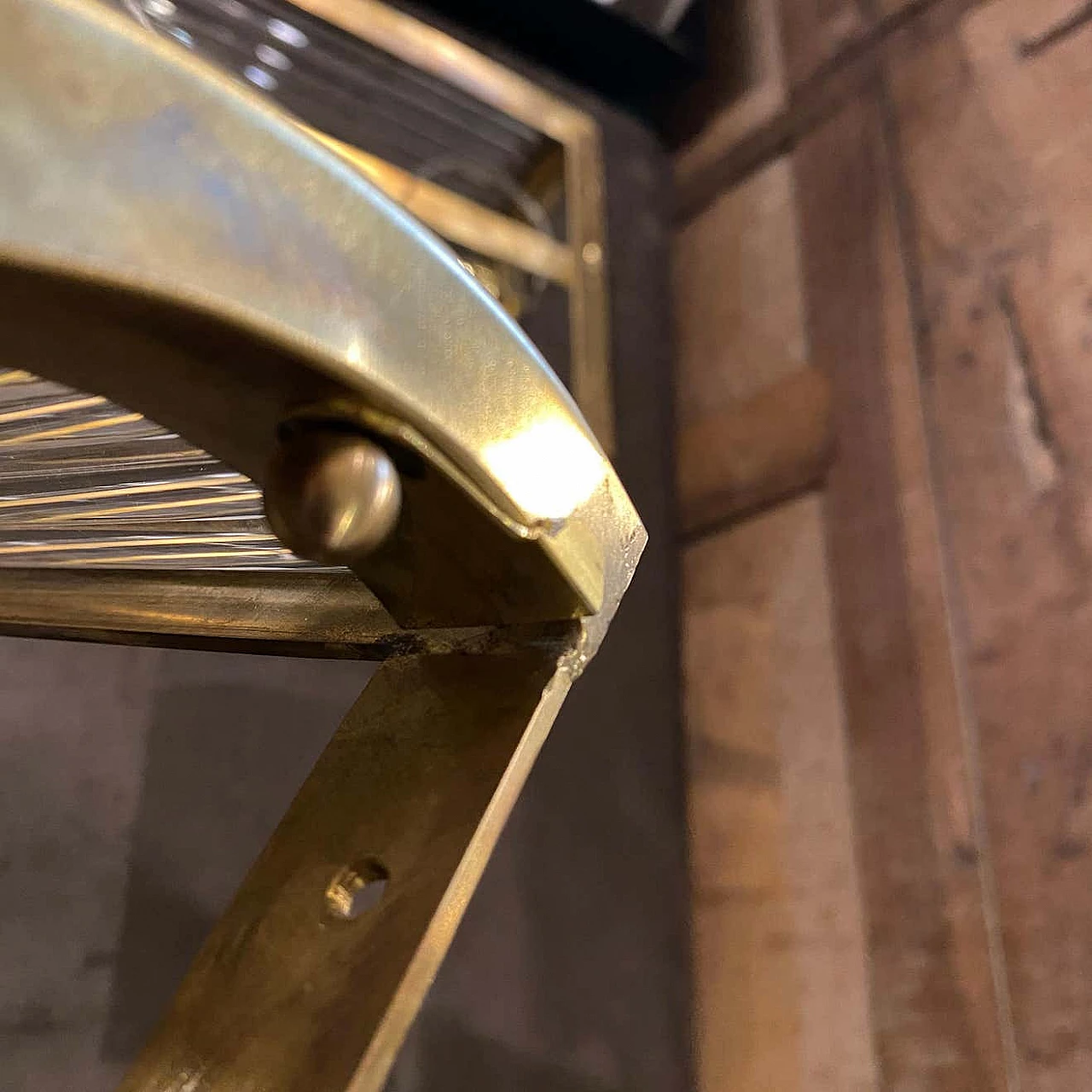 Pair of wall sconces in glass and brass, 70s 1409912