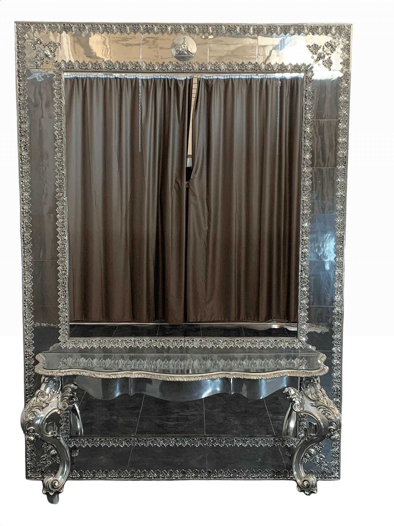 Grande specchio in metallo di Piero Figure per Athena, anni '80 1410206