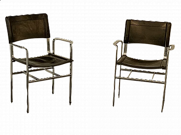 Pair of armchairs by Cidue in steel and leather, 1970s