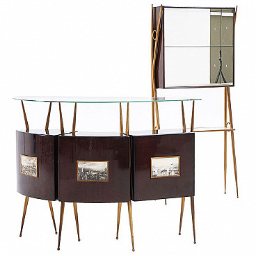 Sideboard and bar cabinet in rosewood and brass by Gio Ponti, 1950s