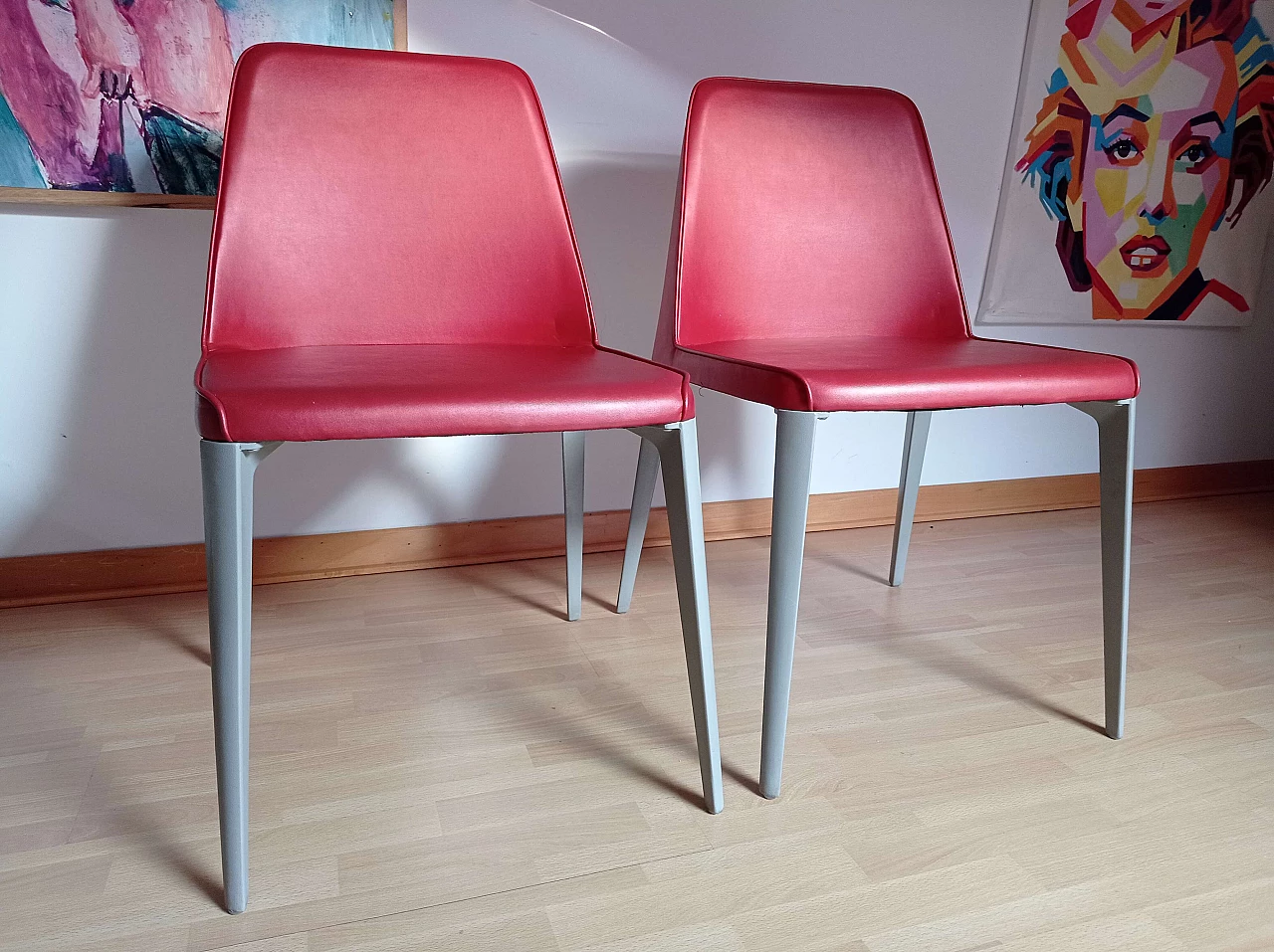 Pair of Ester Basic 691 chairs in leather by Patrick Jouin for Pedrali 1410788