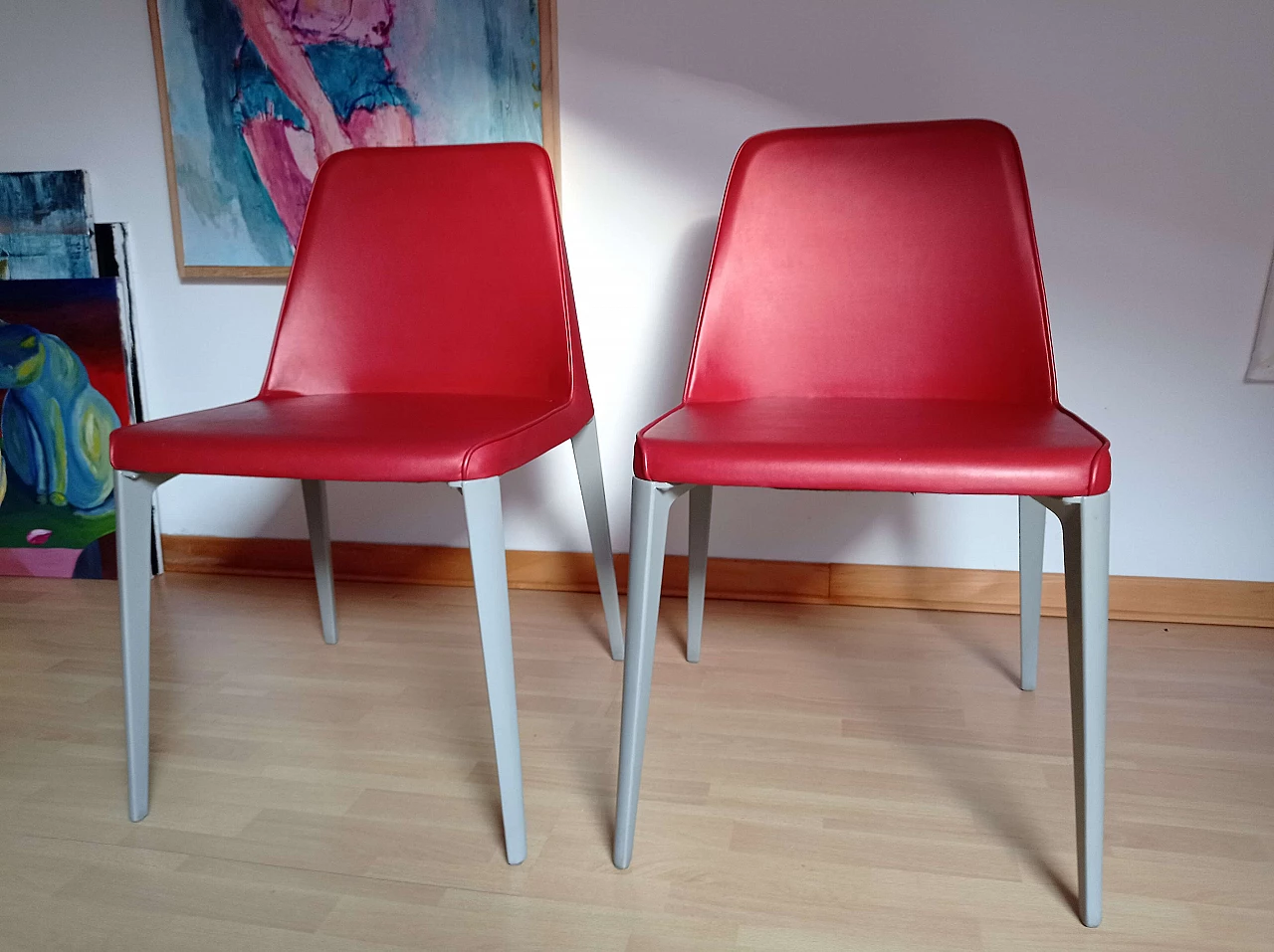 Pair of Ester Basic 691 chairs in leather by Patrick Jouin for Pedrali 1410789