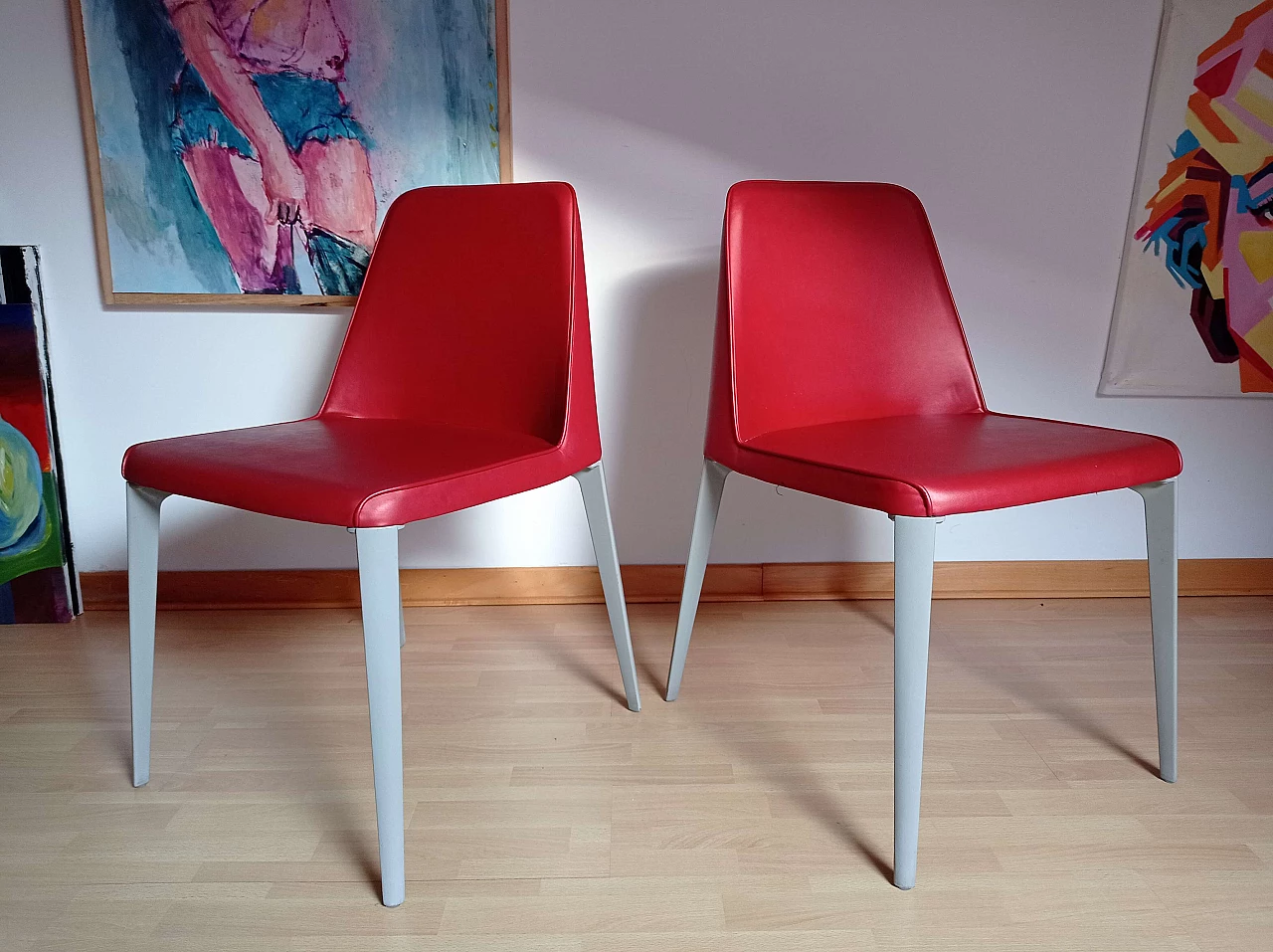 Pair of Ester Basic 691 chairs in leather by Patrick Jouin for Pedrali 1410816