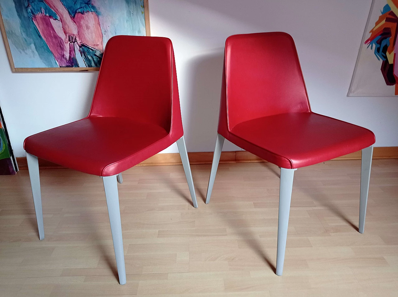 Pair of Ester Basic 691 chairs in leather by Patrick Jouin for Pedrali 1410817