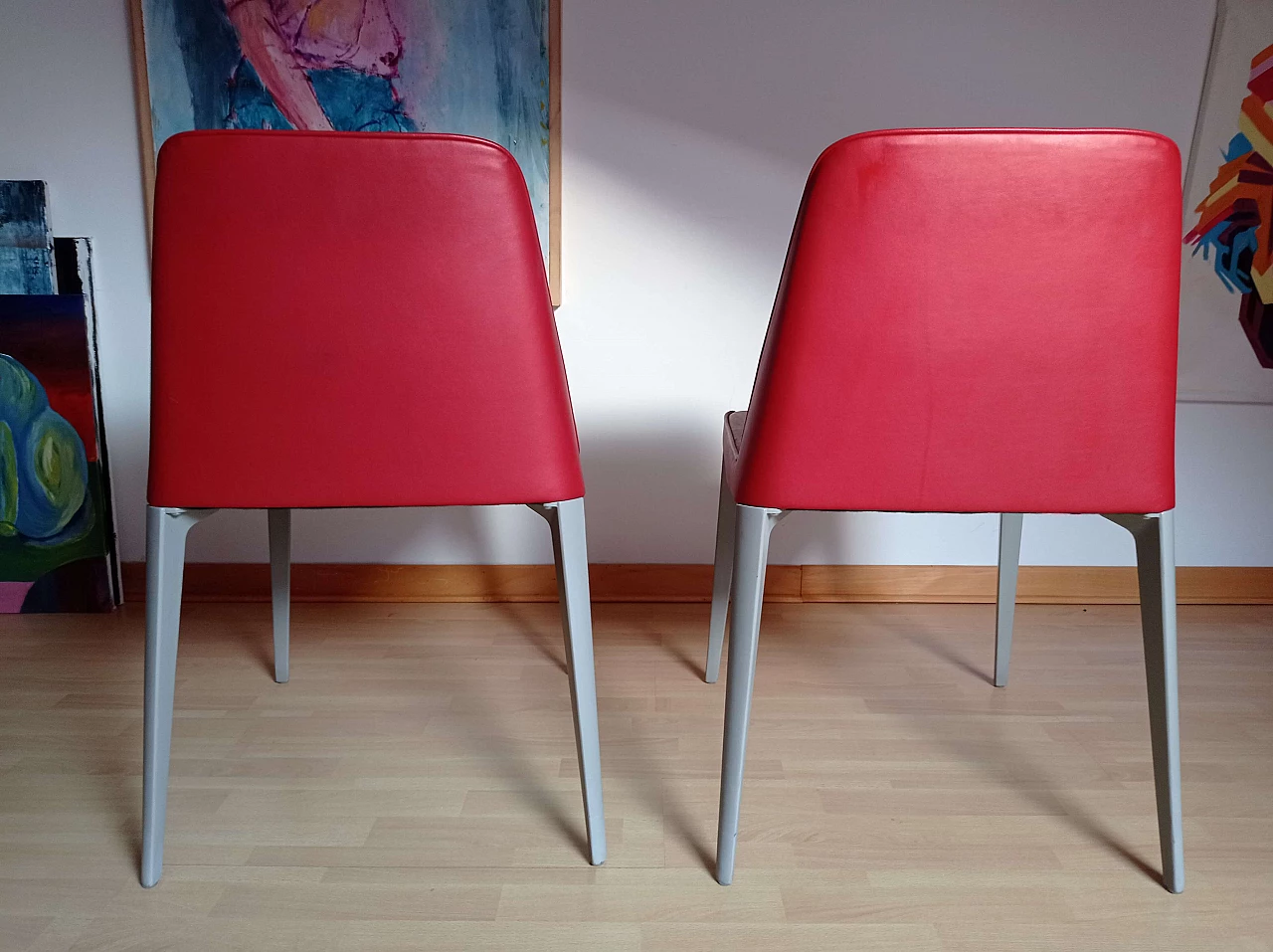 Pair of Ester Basic 691 chairs in leather by Patrick Jouin for Pedrali 1410837