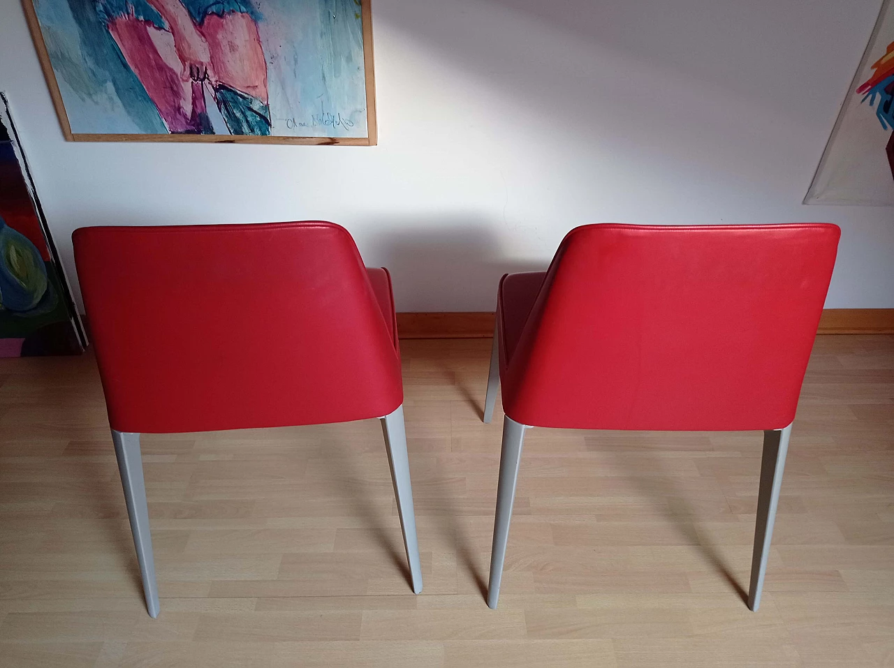 Pair of Ester Basic 691 chairs in leather by Patrick Jouin for Pedrali 1410838