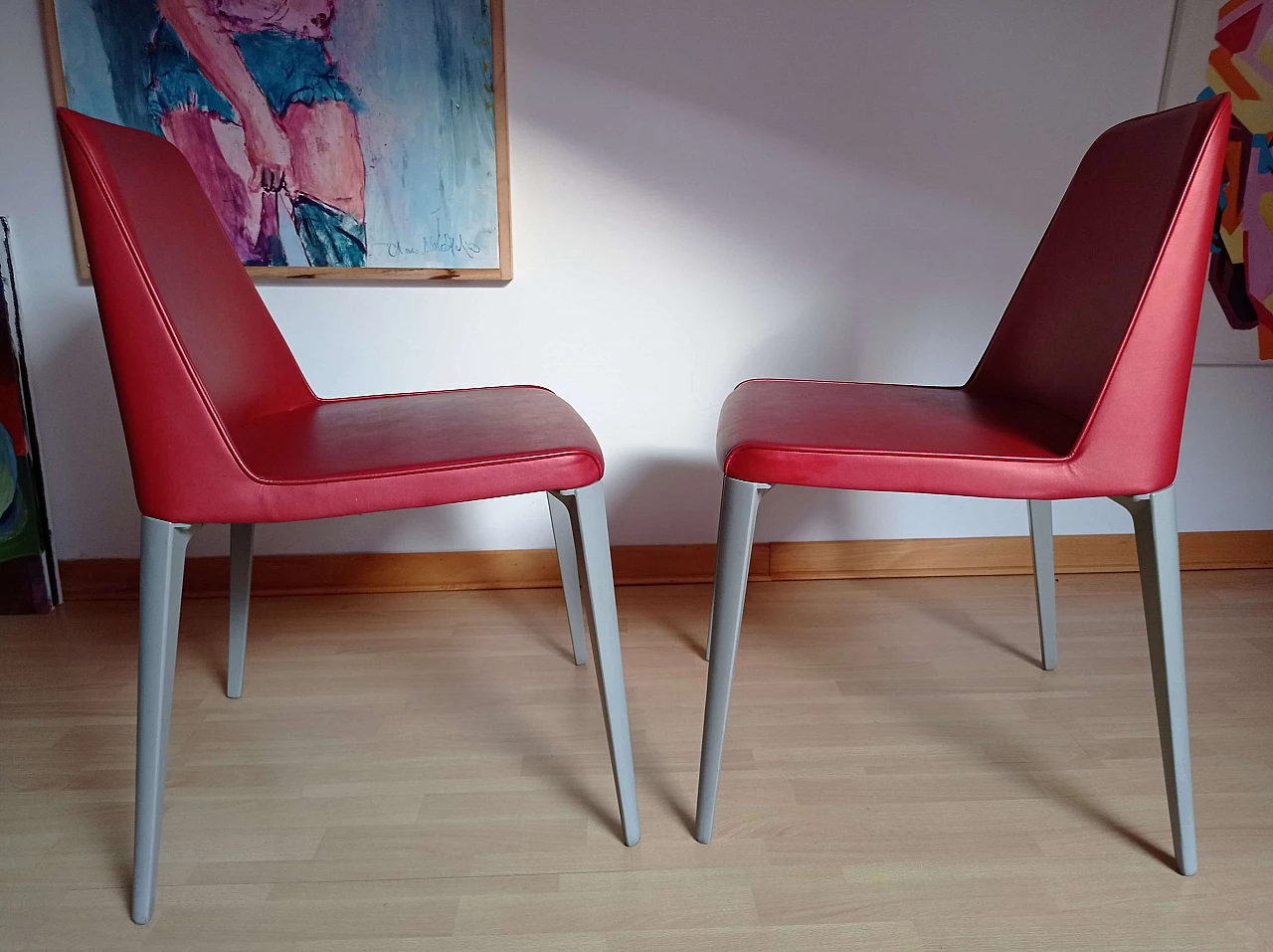 Pair of Ester Basic 691 chairs in leather by Patrick Jouin for Pedrali 1410839
