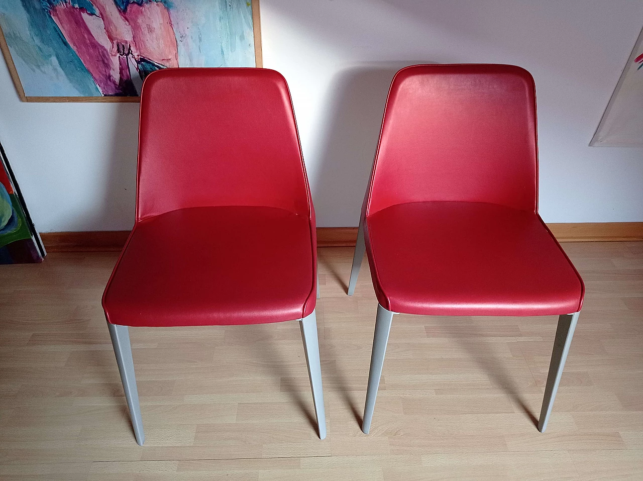 Pair of Ester Basic 691 chairs in leather by Patrick Jouin for Pedrali 1410857