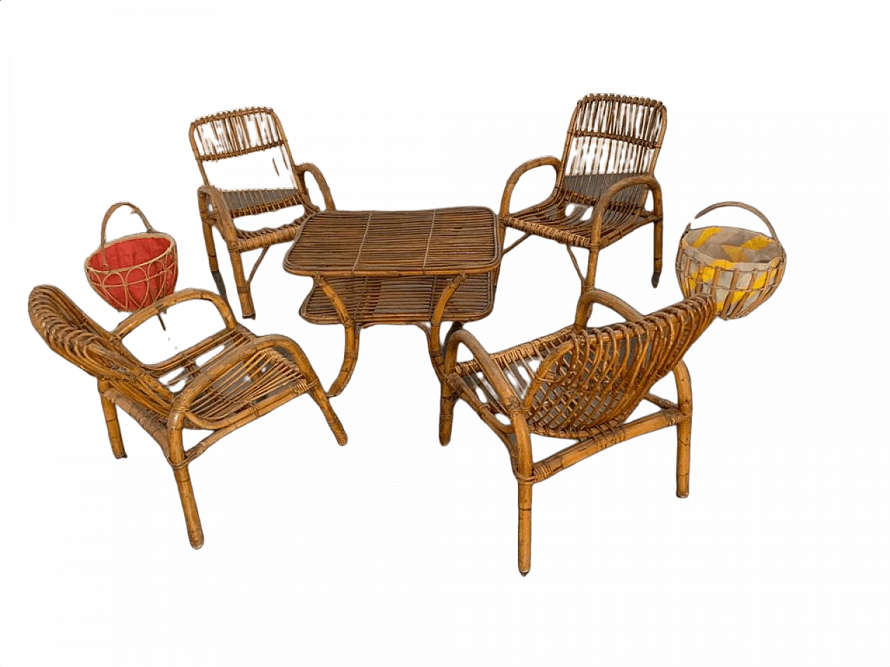 4 Bamboo armchairs and coffee table, 1960s 1411504