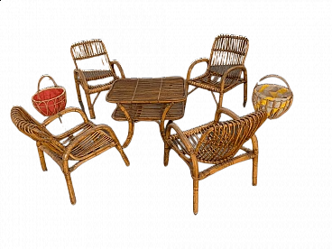 4 Bamboo armchairs and coffee table, 1960s