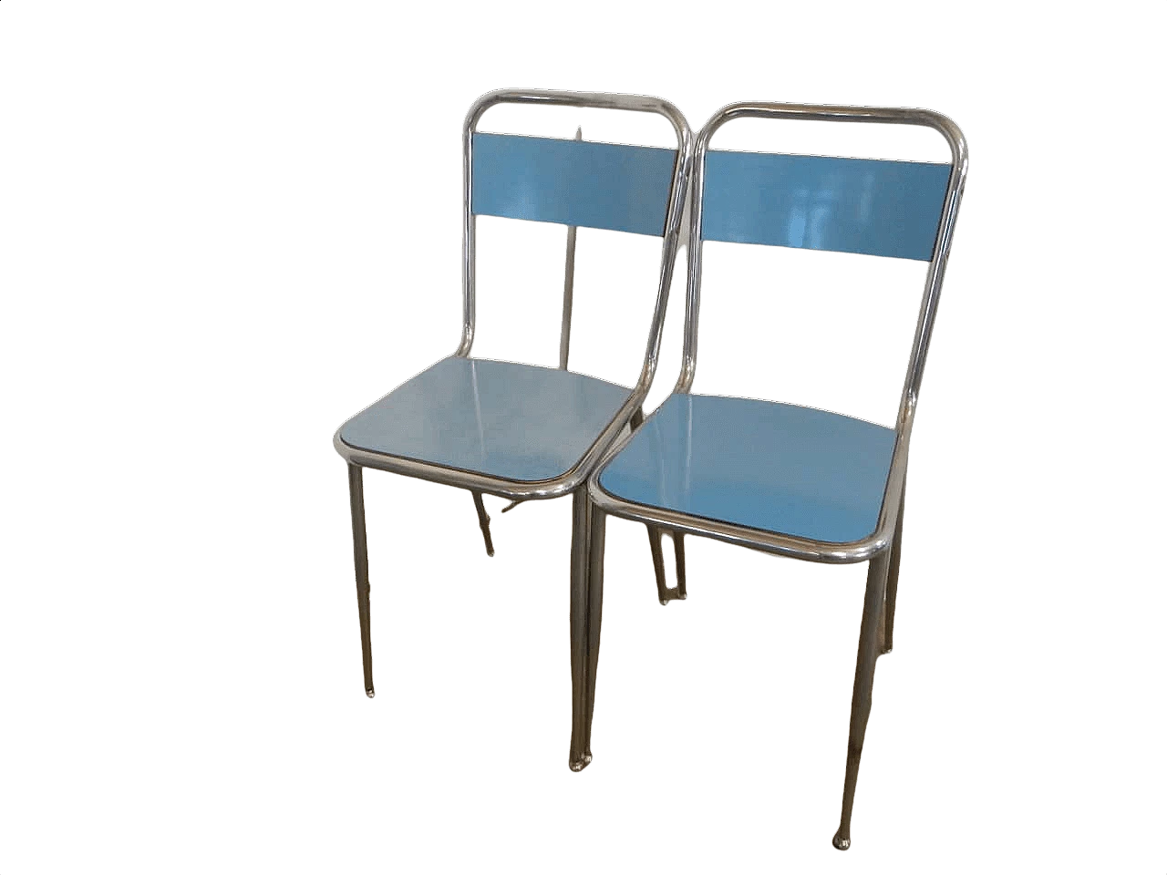 Coppia di sedie in legno rivestito in formica azzurra, anni '70 1411747