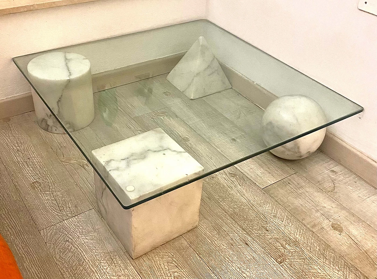 Tavolo Metafora di Vignelli per Martinelli Luce in vetro e marmo bianco, anni '70 1412208