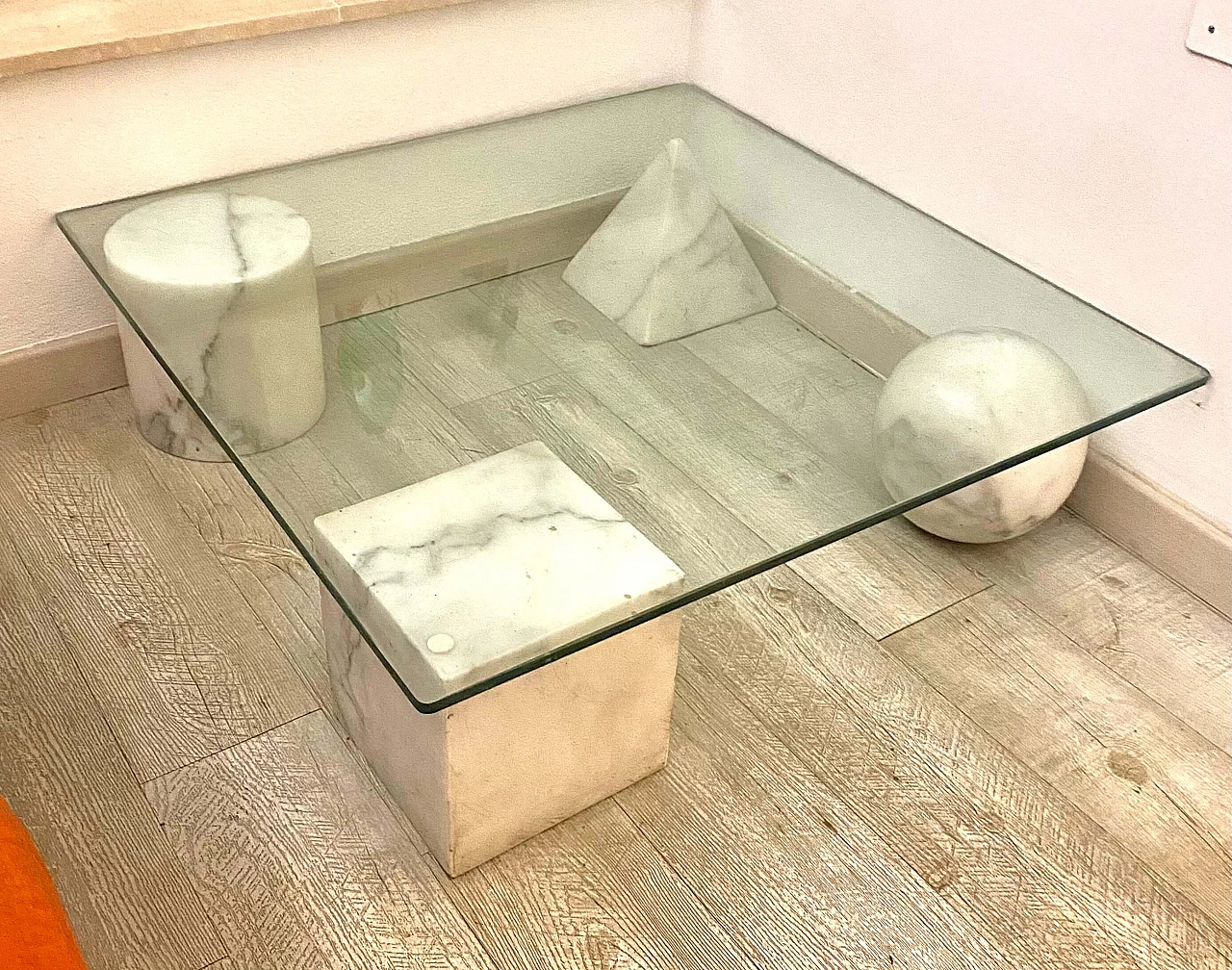 Tavolo Metafora di Vignelli per Martinelli Luce in vetro e marmo bianco, anni '70 1412209