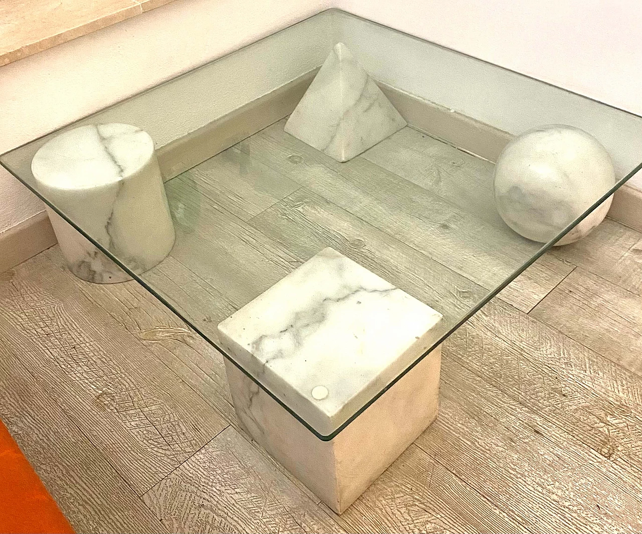 Tavolo Metafora di Vignelli per Martinelli Luce in vetro e marmo bianco, anni '70 1412211