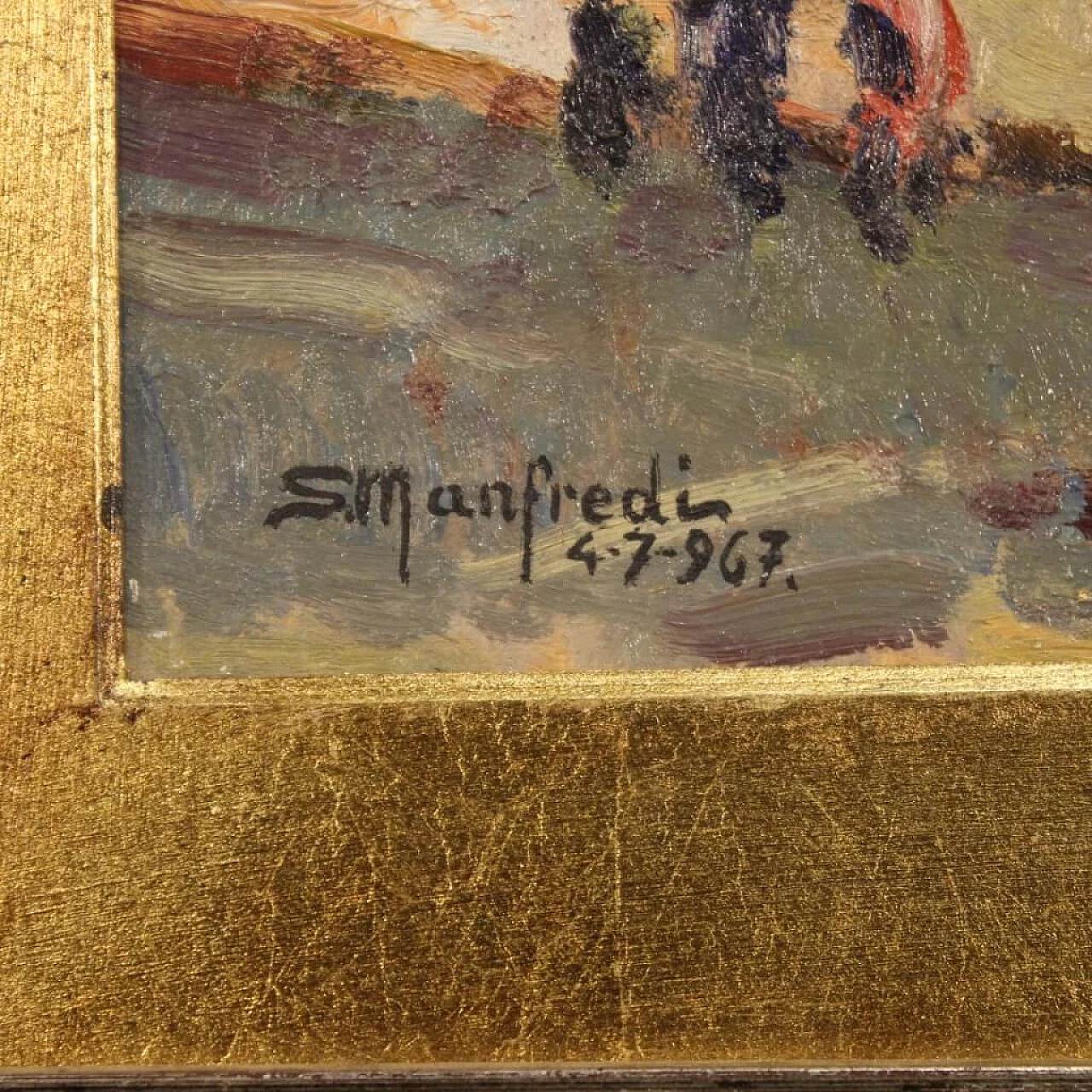 Dipinto ad olio su tavoletta di paesaggio marittimo, anni '60 1412225