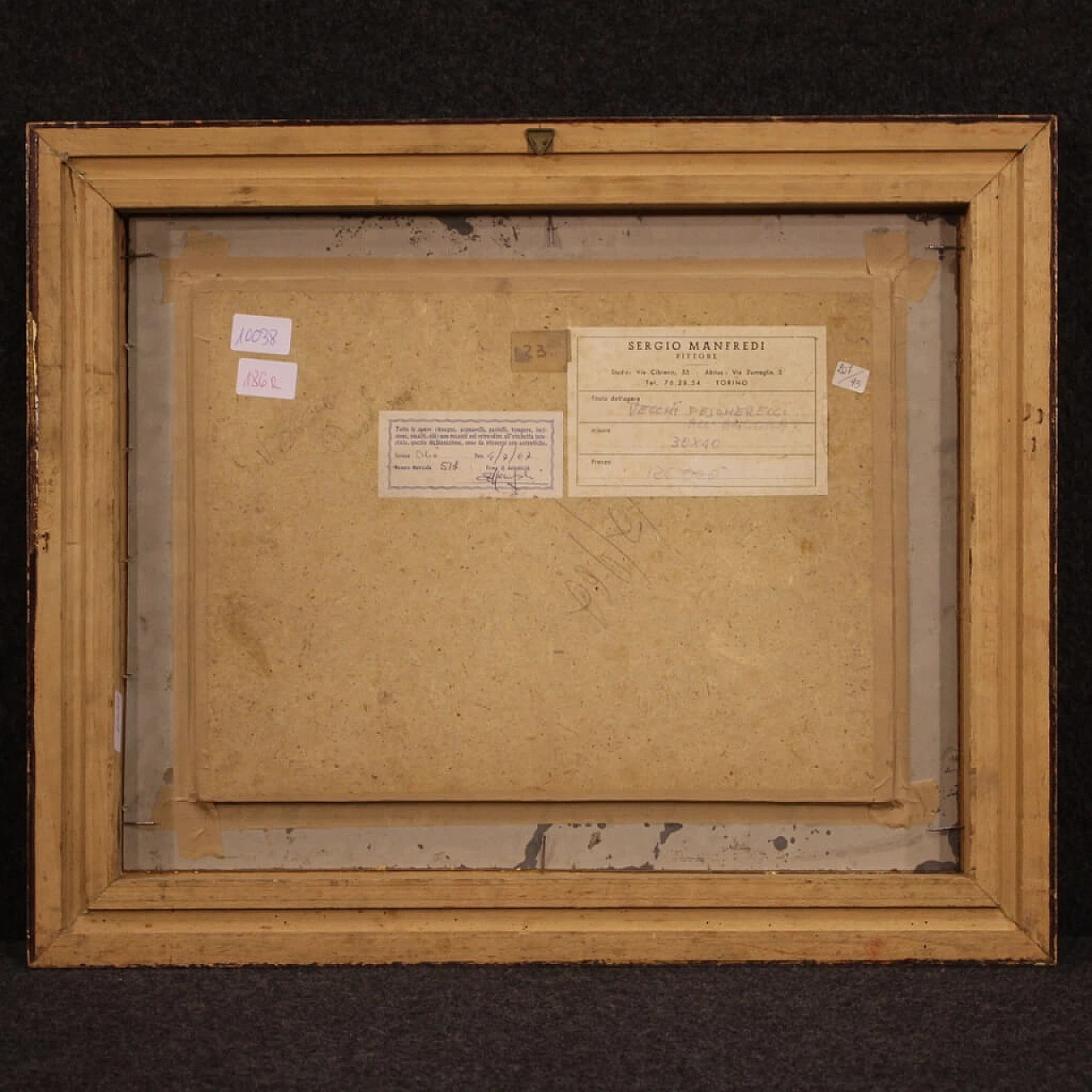 Dipinto ad olio su tavoletta di paesaggio marittimo, anni '60 1412232