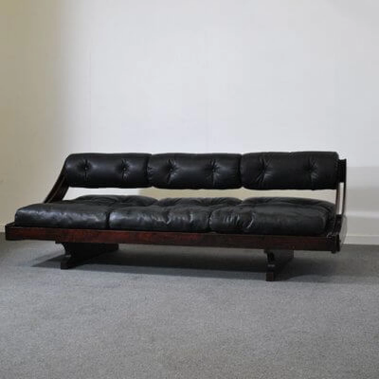 GS195 wooden and leather sofa by Gianni Songia for Luigi Sormani, 1970s 1412268