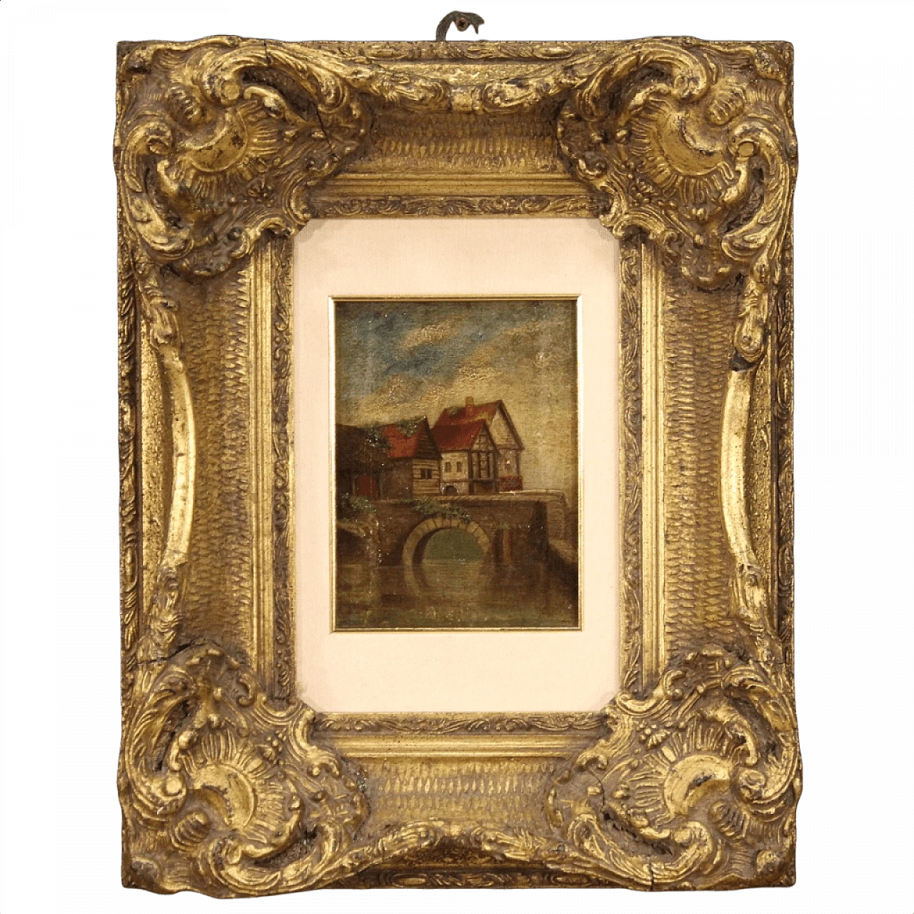 Paesaggio sul fiume, dipinto inglese olio su tela 1412460