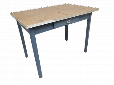 Blue fir table with glass knob, 1960s