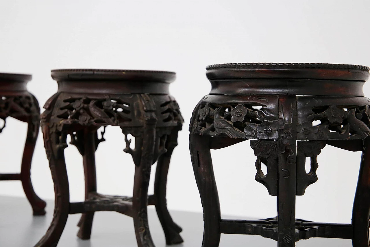 3 Portavasi cinesi in legno ebanizzato con piano in marmo, del '900 1412580