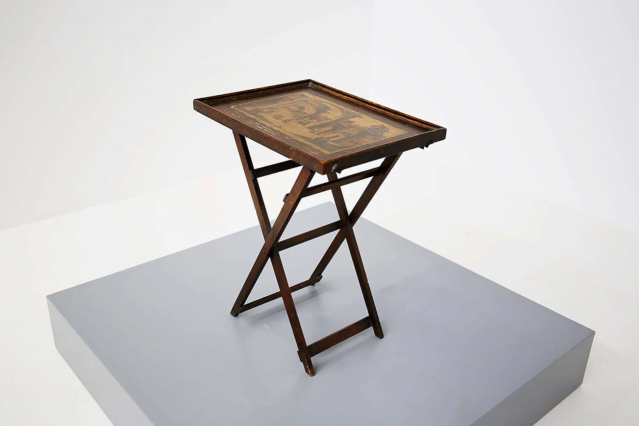 Tavolino pieghevole cinese in legno con piano decorato, del '800 1412606