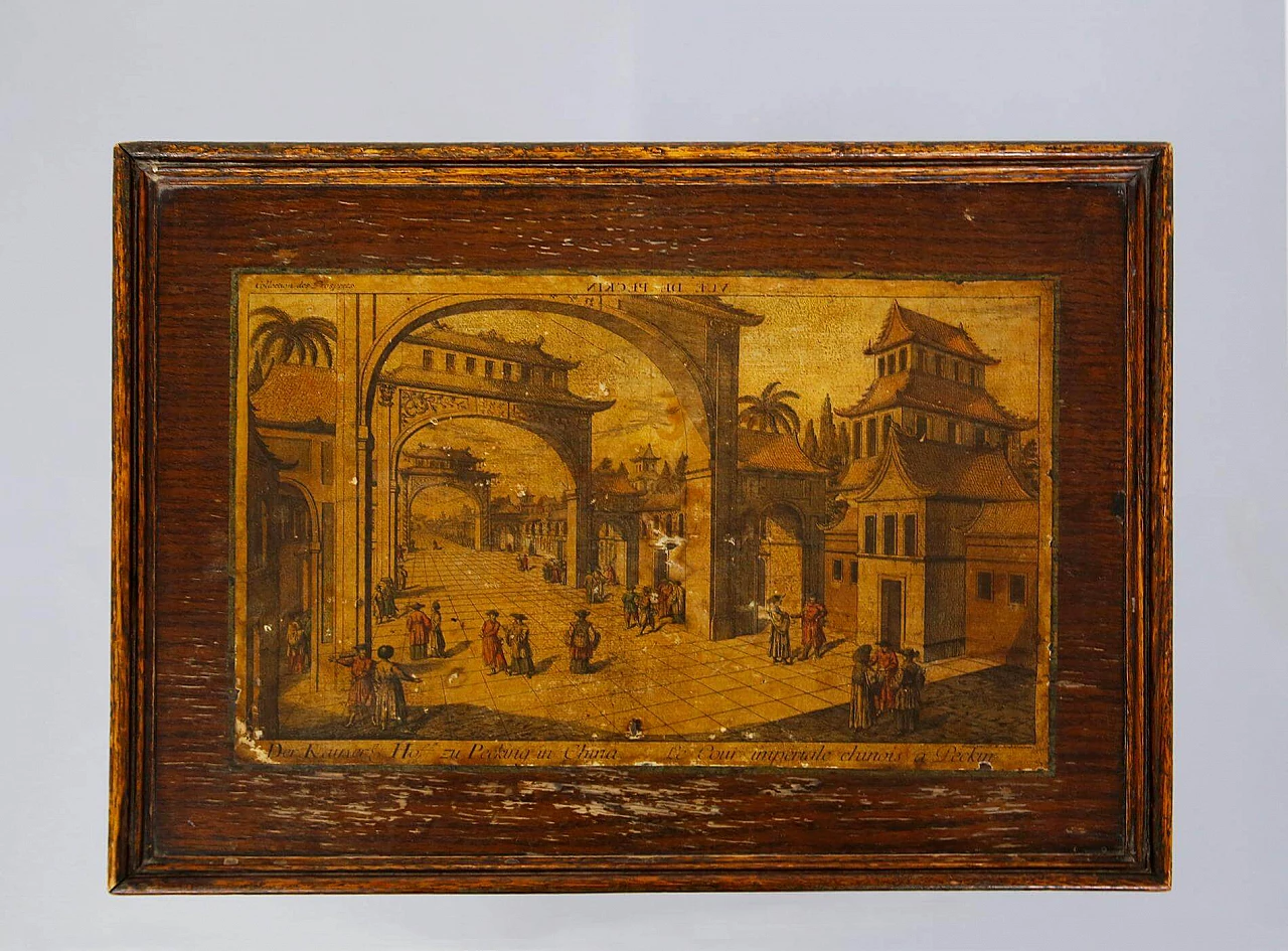 Tavolino pieghevole cinese in legno con piano decorato, del '800 1412608