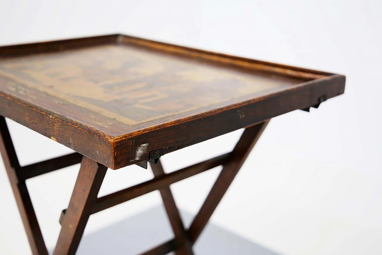 Tavolino pieghevole cinese in legno con piano decorato, del '800 1412609