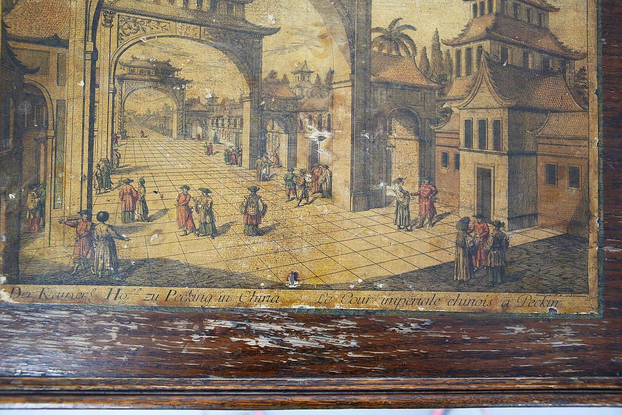 Tavolino pieghevole cinese in legno con piano decorato, del '800 1412610