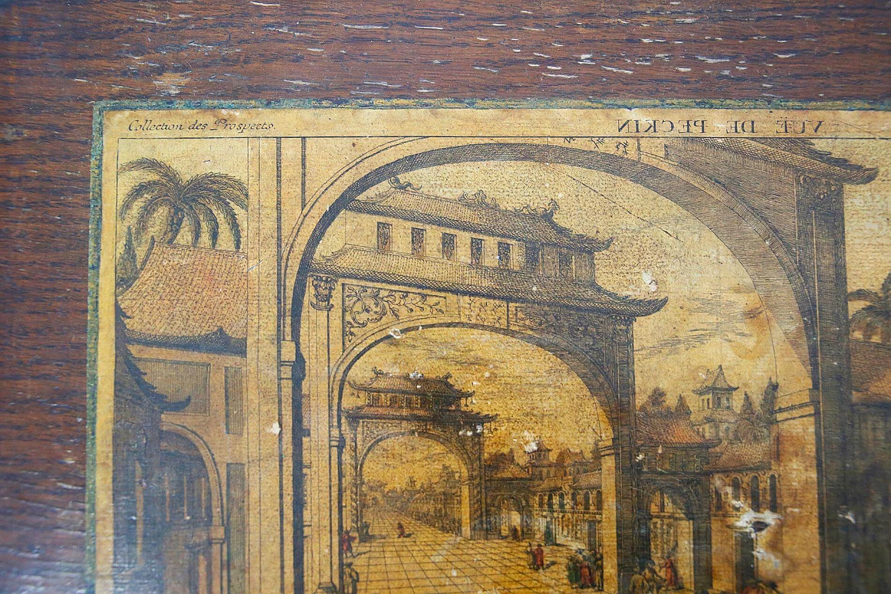 Tavolino pieghevole cinese in legno con piano decorato, del '800 1412612