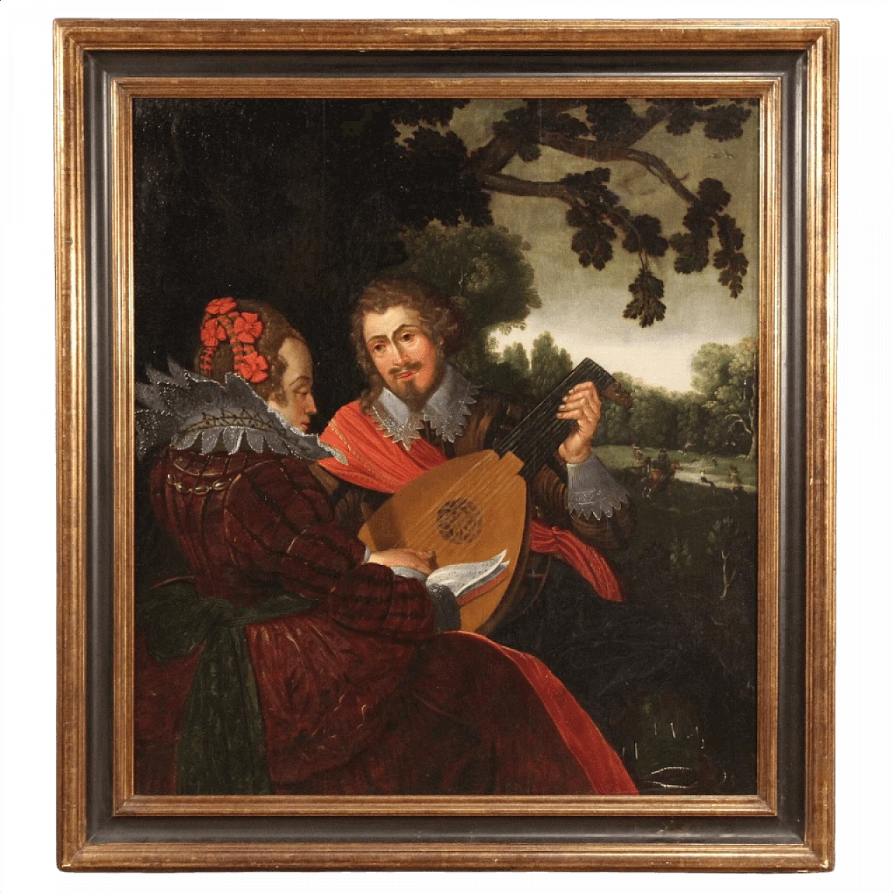Musicians and hunting scene, Flemish oil painting, 17th century 1412720