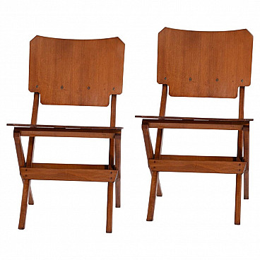 Pair of wooden chairs by Franco Albini for Poggi, 1950s