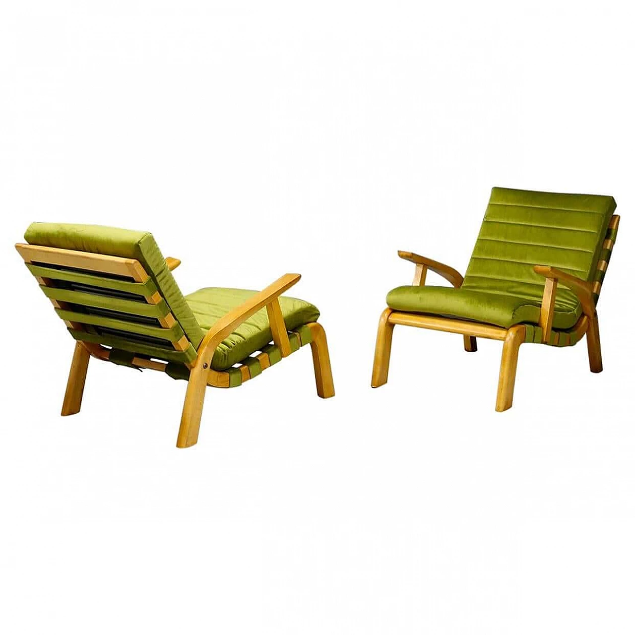 Pair of armchairs by Gustavo Pulitzer and Giorgio Lacht in wood and green velvet, 1930s 1412870