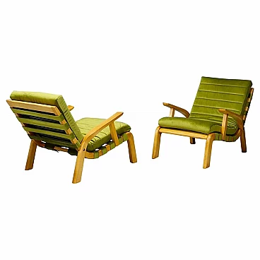 Coppia di poltrone di Gustavo Pulitzer e Giorgio Lacht in legno e velluto verde, anni '30