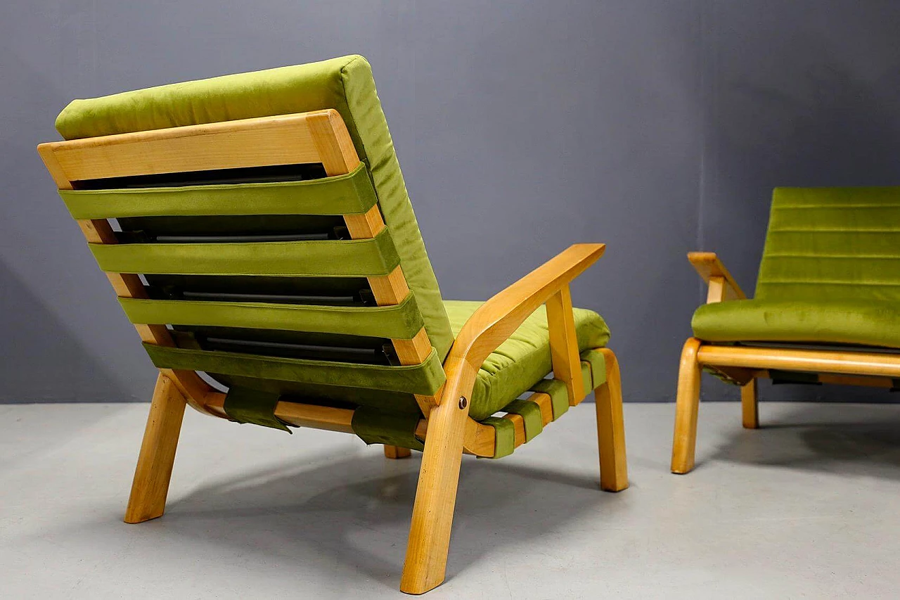 Pair of armchairs by Gustavo Pulitzer and Giorgio Lacht in wood and green velvet, 1930s 1412872
