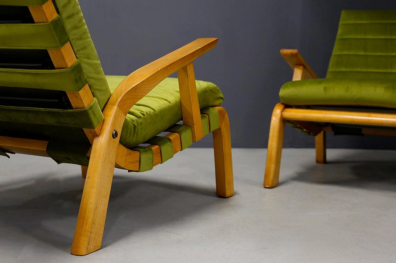 Pair of armchairs by Gustavo Pulitzer and Giorgio Lacht in wood and green velvet, 1930s 1412873