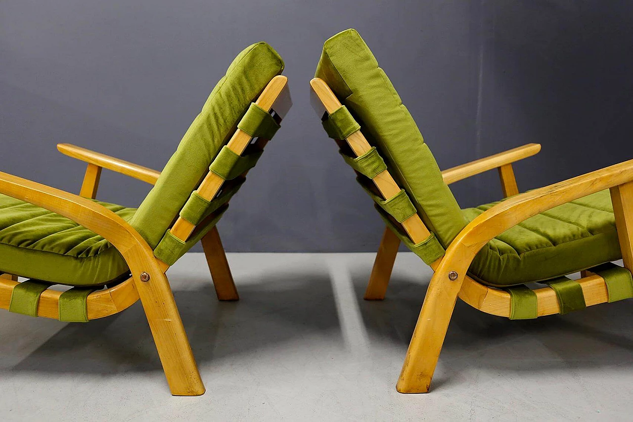 Pair of armchairs by Gustavo Pulitzer and Giorgio Lacht in wood and green velvet, 1930s 1412878