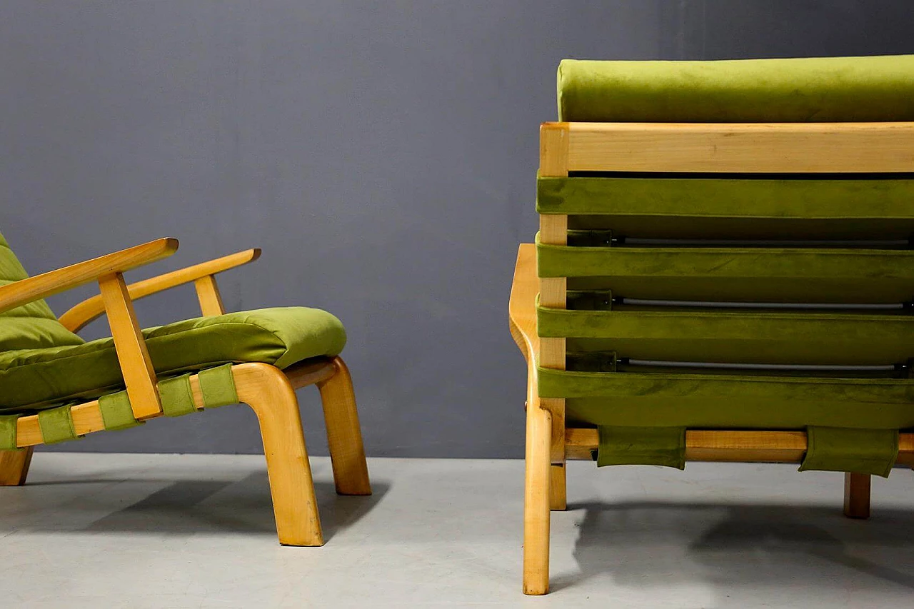 Pair of armchairs by Gustavo Pulitzer and Giorgio Lacht in wood and green velvet, 1930s 1412882