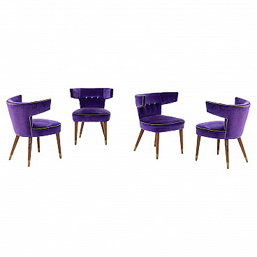 4 Violet velvet armchairs by Gio Ponti and Nino Zoncada for Cassina, 1950s
