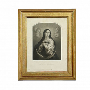 Cornice dorata con stampa raffigurante La Vierge de Madrid, del '800