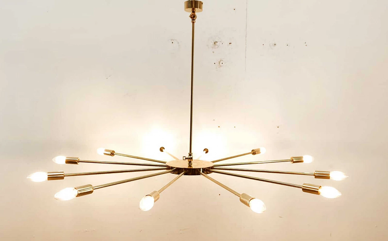 Sputnik 12-light brass chandelier, 1980s 1415363