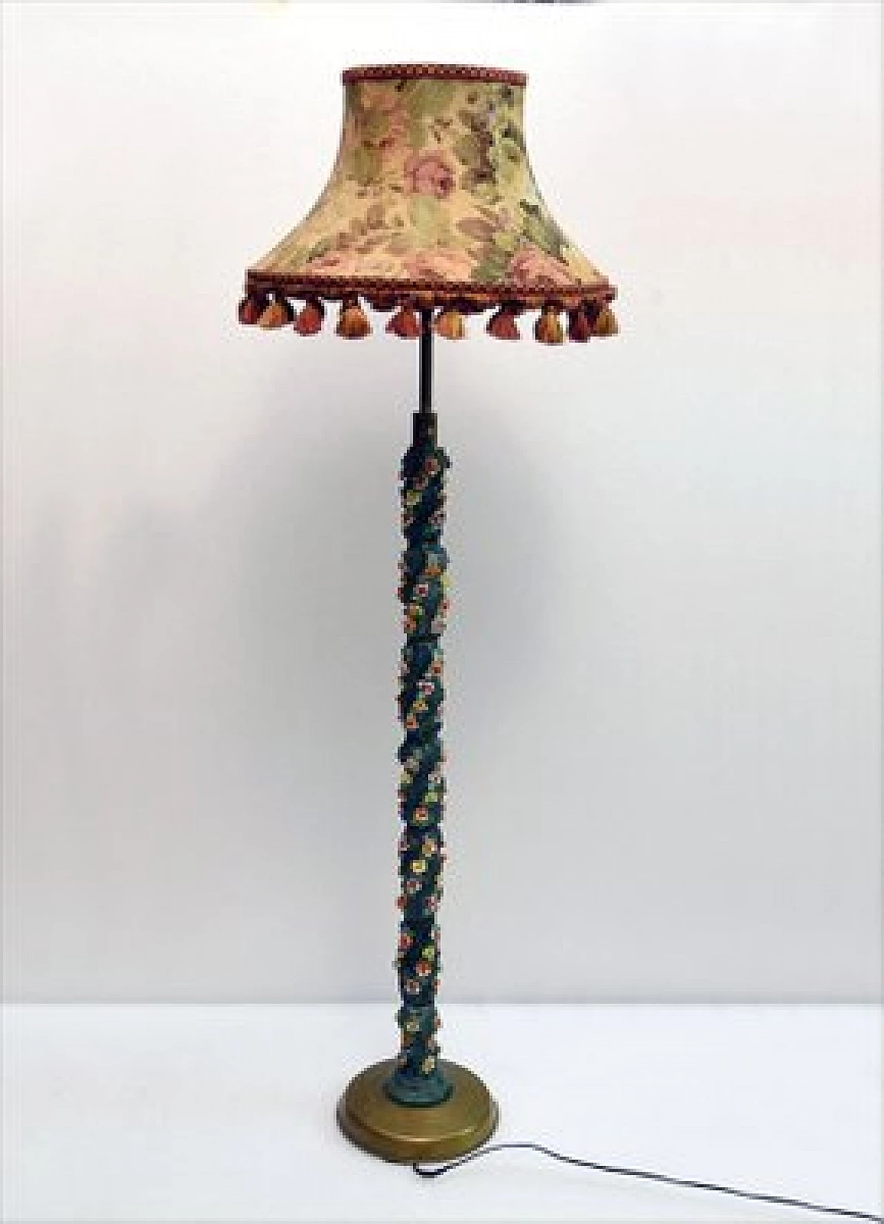Lampada da terra in ceramica con decori floreali, anni '50 1416180