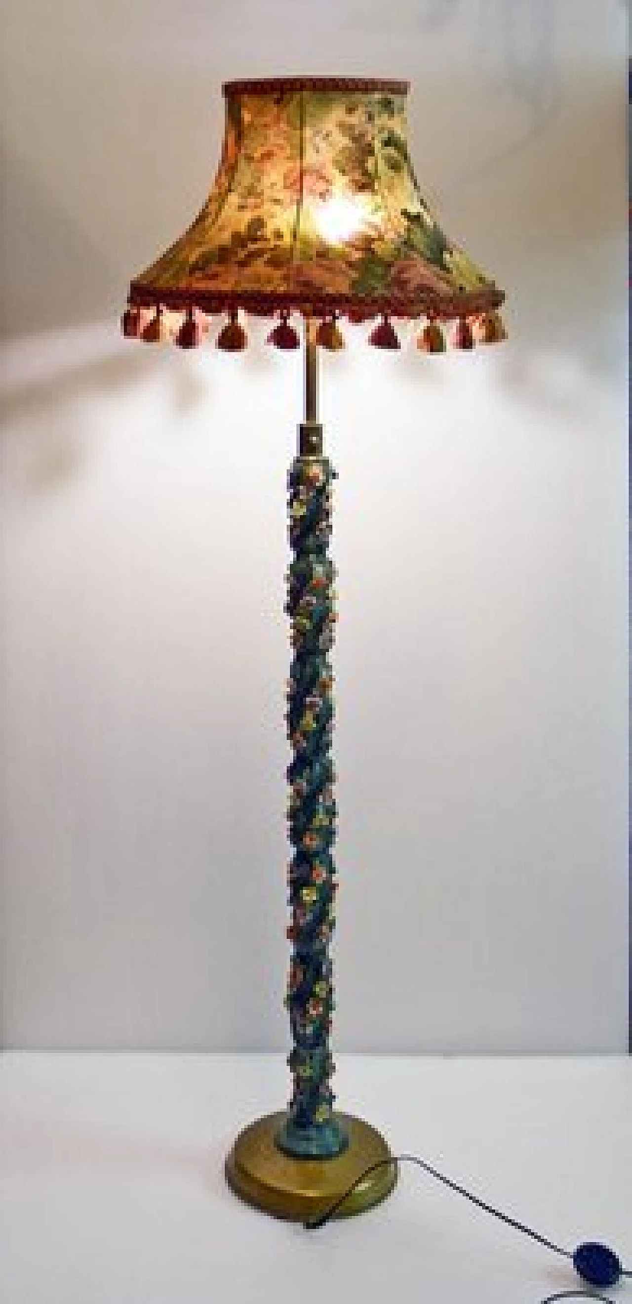 Lampada da terra in ceramica con decori floreali, anni '50 1416182