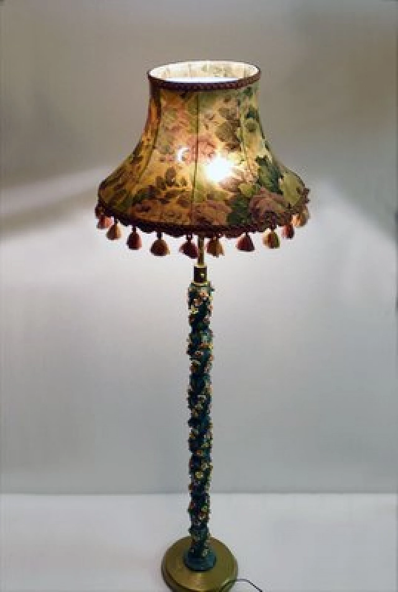 Lampada da terra in ceramica con decori floreali, anni '50 1416184